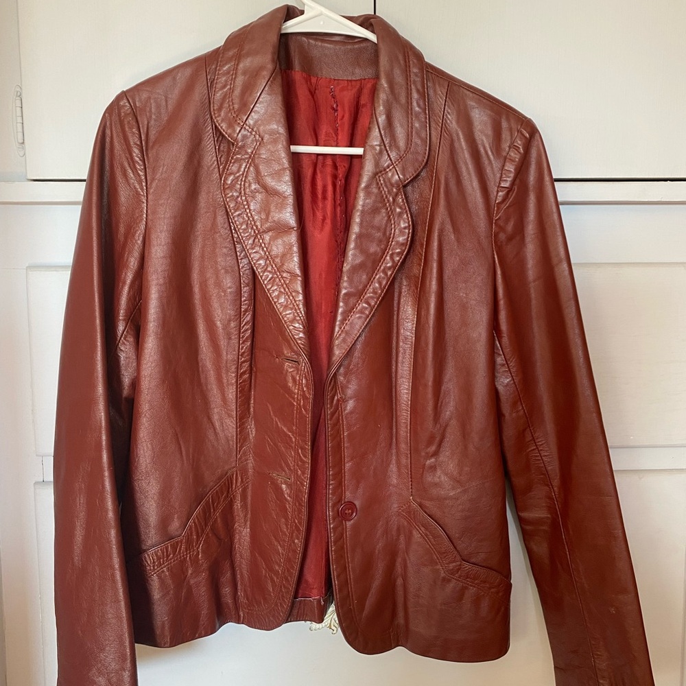 Sleek vintage red leather blazer